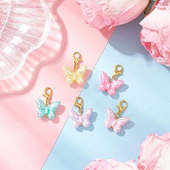 Золотой Подвесные украшения в виде бабочек из непрозрачного акрила с имитацией жемчуга, Сплав с застежками когтя омара, золотые, 25.5 мм