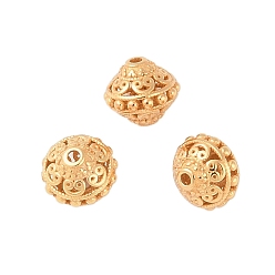 Настоящее золото 18K 925 шарики стерлингового серебра, полый, двухконусные, реальный 18 k позолоченный, 6.5x5.5 мм, отверстие : 1 мм