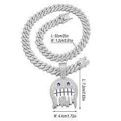 Ghost Ожерелья из сплава с подвесками из кристаллов и страз для мужчин, платина, призрак, 19.69 дюйм (50 см), Кулон : 72x44 мм