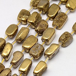 Golden Plated Electroplate Natural Druzy Quartz Crystal Cuboid Beads Strands, Dyed, Golden Plated, 10~16x4~12x4~8mm, Hole: 1mm, about 20pcs/strand, 15.74 inch