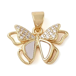 Настоящее золото 18K Латунные микропаве прозрачные подвески с фианитом, без кадмия и без свинца, с оболочкой, бабочка, реальный 18 k позолоченный, 11.5x18.5x3.5 мм, отверстие : 4 мм