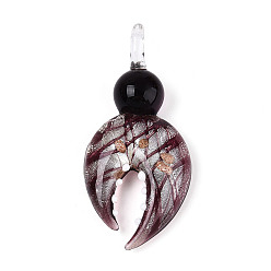 Кокосово-Коричневый Ручной серебряная фольга Lampwork большие кулоны, с золотым песком, крабовые ножки, кокосового коричневый, 58~60x27~30x12~13 мм, отверстие : 6.5~7x6~6.5 мм