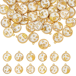 Золотой 48 шт 12 стили подвески из сплава эмали, плоские круглые с созвездием, золотые, 18x15.5x2.5 мм, отверстие : 1.6 мм, 4 шт / стиль