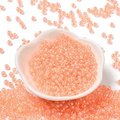 Light Salmon Glass Seed Beads, Inside Colours Lustered, Round, Light Salmon, 4x3mm, Hole: 1.4mm, about 7650pcs/pound