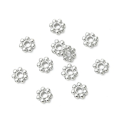 Real Platinum Plated SHEGRACE Brass Spacer Beads, Flower, Cadmium Free & Nickel Free & Lead Free, Real Platinum Plated, 5x1.5mm, Hole: 1.5mm