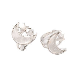 Хрусталь Регулируемые кольца из натурального кварца с луной и звездой, латунное кольцо для женщин с покрытием стойки, платина, размер США 8 1/2 (18.5 мм)