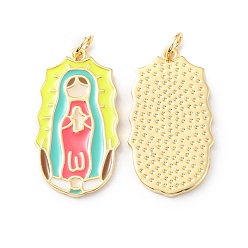 Разноцветный Стойки обшивки латунные подвески, с эмалью, долговечный, реальный 18 k позолоченный, без кадмия и без свинца, святой, красочный, 27x15x1.5 мм, отверстие : 3 мм