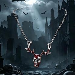 Ciervo Collares con colgante gótico de aleación de zinc para Halloween, Platino, astas de ciervo manchadas de sangre, 18.90 pulgada (48 cm)