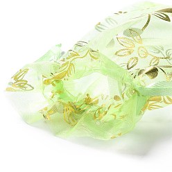Pale Green Organza Drawstring Jewelry Pouches, Wedding Party Gift Bags, Rectangle with Gold Stamping Flower Pattern, Pale Green, 15x10x0.11cm