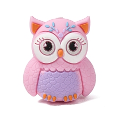 Pink Silicone Beads, Focal Beads, Owl, Pink, 30.5x26.5x16mm, Hole: 2mm
