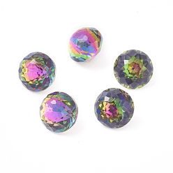 Mixed Color K9 Glass Rhinestone Cabochons, Pointed Back & Back Plated, Faceted, Flat Round, Mixed Color, 8x6.5mm