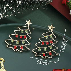 Рождественская елка Серьги сплава, со стразами, золотые, рождественская елка, 39x30 мм