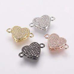 Mixed Color Brass Micro Pave Cubic Zirconia Links, Heart, Mixed Color, 18x11.5x4mm, Hole: 2mm