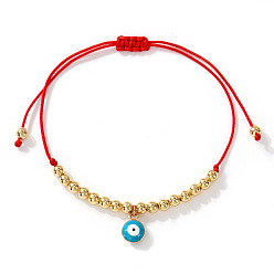 Средний Бирюзовый Браслеты с подвесками из латуни и эмалью, символизирующими сглаз., Браслеты из круглых бусин, плетеные из бусин, для женщин, золотые, средне бирюзовый, 11.02 дюйм (28 см)