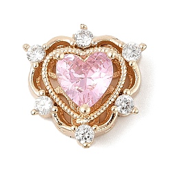 Бледно-Розовый Латунные микро проложить кубического циркония бусы, сердце, без свинца и без кадмия, долговечный, розовый жемчуг, 13.5x13x7 мм, отверстие : 1.2 мм