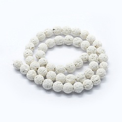 White Natural Lava Rock Round Beads Strands, Round, White, 6mm, Hole: 1mm, about 64pcs/strand, 15.15 inch(38.5cm)