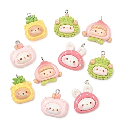 (52) Непрозрачная лаванда Подвески из непрозрачной смолы с фруктовой тематикой, с платиново-железными петлями, разнообразные, разноцветные, 23~25.5x19~25.5x8.5~9.5 мм, отверстие : 2 мм