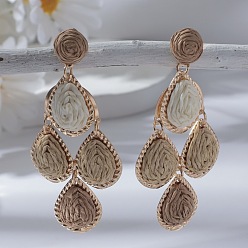 Верблюжий Серьги-гвоздики из сплава рафии в форме капли, золотые, верблюжие, 85x45 мм