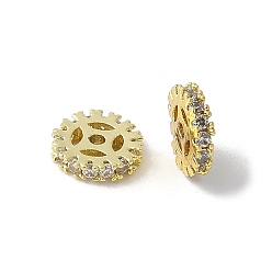 Настоящее золото 18K Латунные микро проложить кубического циркония бусы, без свинца и без кадмия, долговечный, стойки покрытие, плоско-круглые, реальный 18 k позолоченный, 6x1.5 мм, отверстие : 0.8 мм