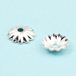 Серебро Шапочки и конусы для бусин, латунные, 12-лепестков цветка, серебряные, 6x6x1.5 мм, отверстие : 1.2 мм