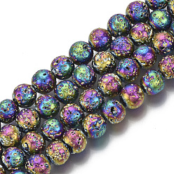 Mixed Color Electroplated Natural Lava Rock Beads Strands, Round, Bumpy, Mixed Color, 4.5mm, Hole: 0.8mm, about 88pcs/Strand, 15.75 inch(40cm)