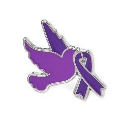 Purple Dove & Awareness Ribbon Enamel Pins, Alloy Lapel Pin Backs for Backpack Clothes, Platinum, Purple, 18x22.5mm