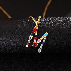 Letter M Ожерелья с подвесками-инициалами из латуни и разноцветными кубическими цирконами для женщин, золотые, Буква М, 19.69 дюйм (50 см)