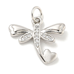 Платина Покрытие стойки латунь микропаве прозрачные подвески из кубического циркония, долговечный, с прыжковых колец, без свинца и без кадмия, стрекоза, платина, 15x17x2 мм, отверстие : 3 мм