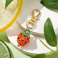Оранжевый Подвеска в виде клубники из стеклянных бусинок, Поворотные застежки-лобстеры из сплава, подвески для украшений сумок, оранжевые, 62 мм