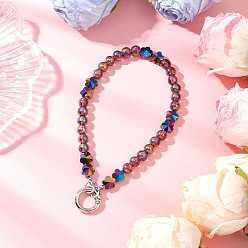 Платина Гальванизированные прозрачные стеклянные подвесные украшения, круглые, с цинкового сплава, платина, 315 мм, бисер: 8 мм / 10x10x7 мм