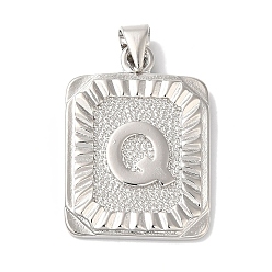 Letter Q Стойки обшивки латунные подвески, долговечный, без свинца и без кадмия, квадрат с подвесками в виде букв, Буква Q, 24x17x2.5 мм, отверстие : 4x3.5 мм