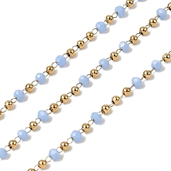 Светло-Голубой 304 цепные цепи из нержавеющей стали, рондель, со стеклом, ионное покрытие (ip), реальный 18 k позолоченный, пайки, с катушкой, Небесно-голубой, 2 мм, около 32.81 футов (10 м) / рулон