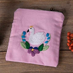 Лебедь Наборы для вышивания кошелька для монет для начинающих, наборы для вышивки мешочка для монет своими руками, Набор для рукоделия «Кошелек для мелочи» ручной работы с инструкцией и застежкой-молнией, лебедь, 120 мм