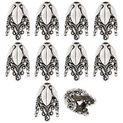 Antique Silver 2 Bags Alloy Bead Caps, Flower, Antique Silver, 29x18.5~19mm, Hole: 3.7~3.8mm, 5pcs/bag