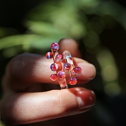 Cerise Handmade Lampwork Cuff Open Rings, Round, Cerise, US Size 6 1/2(16.9mm)