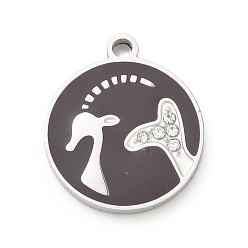 Capricorne Douze constellations 304 pendentifs en acier inoxydable émaillé, avec strass, couleur inox, charmes capricorne, 17x15x1.8mm, Trou: 1.8mm