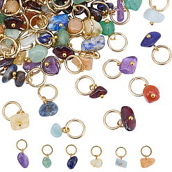 Золотой 98 шт 7 стили натуральные каменные крошки подвески, натуральный гранат, красный авантюрин, зеленый авантюрин, аметист, цитрин, аквамарин и лазурит, с 304 кольцами из нержавеющей стали, золотые, 14 мм, отверстие : 6 мм, 14 шт / стиль