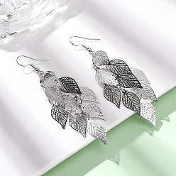 Нержавеющая Сталь Цвет 430 болтаться серьги из нержавеющей стали лист, с железными крюками серьги, цвет нержавеющей стали, 81 мм