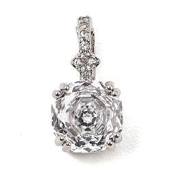 Platino Micropave de latón, circonita cúbica transparente, cierres plegables, plaza, Platino, 16x8x6 mm, agujero: 4x6 mm