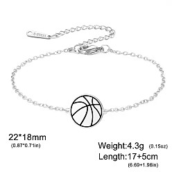 Basketball 304 Stainless Steel Sport Ball Link Bracelets for Women, Stainless Steel Color, Basketball, 6.69 inch(17cm)
