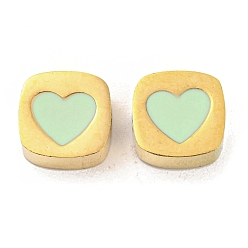 Нектар Ионное покрытие (ip) покрытие стойки 316l бусины из хирургической нержавеющей стали, без никеля , с эмалью, реальный 18 k позолоченный, квадрат с сердцем, нектар, 8x8x3.5 мм, отверстие : 2 мм