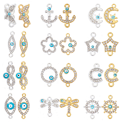 Golden & Silver Alloy Rhinestone Links connectors, Mixed Shapes, Crystal, Golden & Silver, 24pcs/box