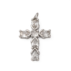 Платина Латунные микро проложить кубического циркония подвески, крестик, с целью перехода в кольце, долговечный, без кадмия и без свинца, стойки покрытие, платина, 28x19x4 мм, отверстие : 3 мм