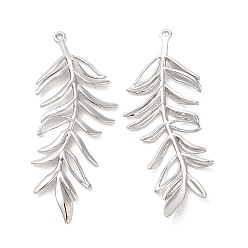 Платинированный Латунные подвески, без кадмия, без никеля и без свинца, лиственные ветки прелести, Реальная платина, 39x15x2 мм, отверстие : 1 мм