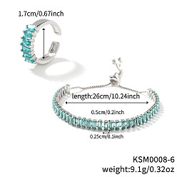 Средний Бирюзовый Элегантные модные прямоугольные браслеты-слайдеры со стразами из латуни и наборы колец-манжет, средне бирюзовый