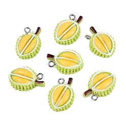 Durian Непрозрачные подвески смолы, имитация овощей и фруктов, с платиновым тоном железная петля, дуриан, 22~23x15.5x6.5 мм, отверстие : 2 мм