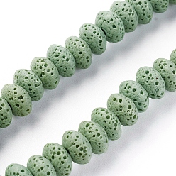 Dark Sea Green Natural Lava Rock Beads Strands, Dyed, Rondelle, Dark Sea Green, 9x5~5.5mm, Hole: 2mm, about 37 pcs/Strand, 7.87 inch(20cm)