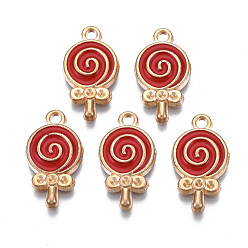 Red Rack Plating Alloy Enamel Pendant Rhinestone Settings, Free & Nickel Free & Lead Free, Candy, Red, Fit for 1.2mm Rhinestone, 18x10x2.5mm, Hole: 1.6mm