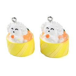 Шампанско-Желтый Непрозрачные подвески из искусственной смолы, Подвески для суши для собак с железными петлями платинового цвета, шампанское желтый, 28.5x21x20 мм, отверстие : 2 мм