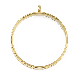 Настоящее золото 18K Ионное покрытие (IP) 304 подвески-медальоны из нержавеющей стали, со стеклом, плоский круглый шарм, реальный 18 k позолоченный, 51x44x6 мм, отверстие : 5 мм